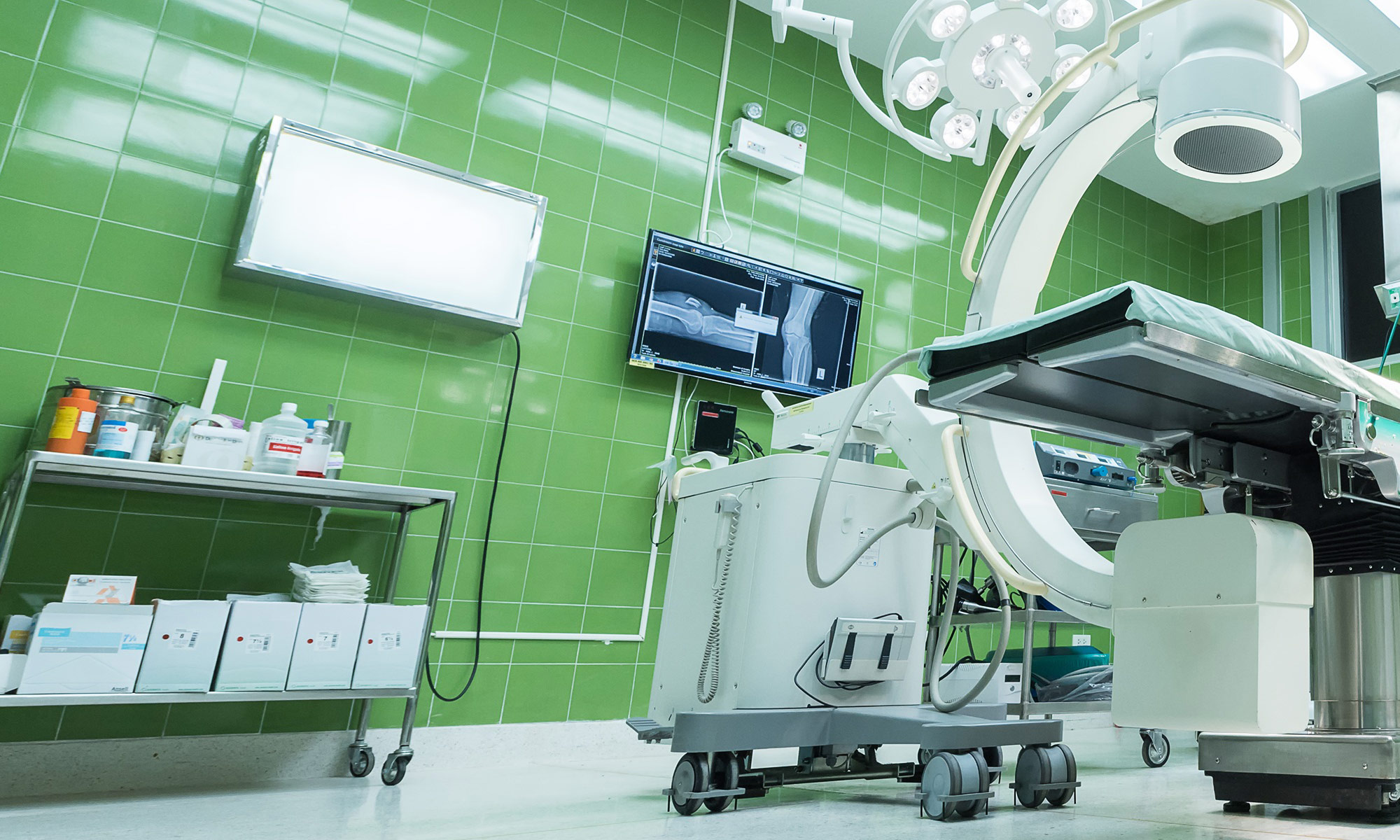 Operating Room With a TV Showing an X-Ray